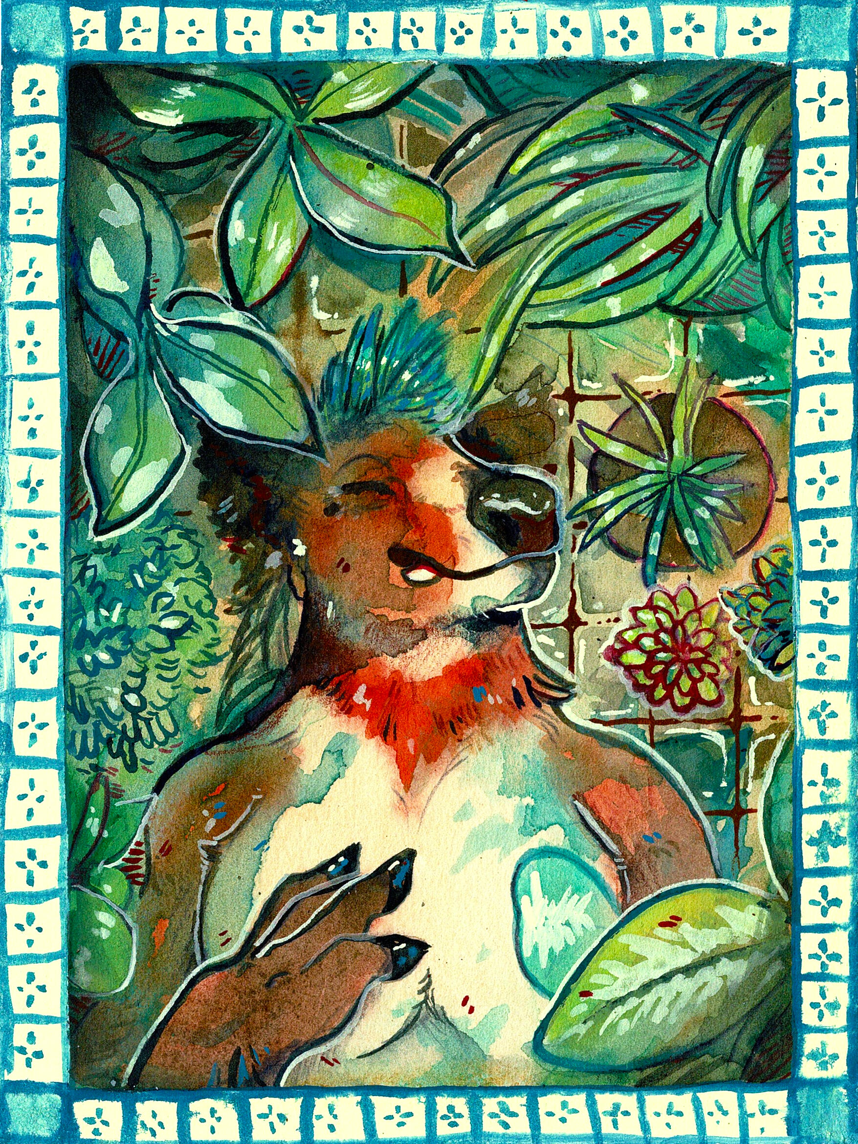 vulp as a javelina surrounded by succulents